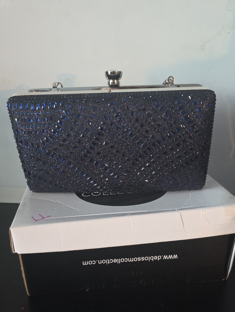 Beaded Navy Evening Clutch And Beaded High Heels Size 6 1/2